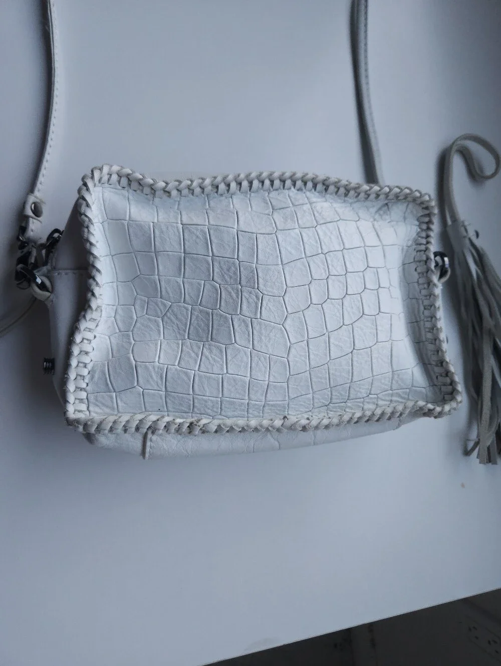 New Botkier White Croc Embossed Leather Petite Crossbody Bag